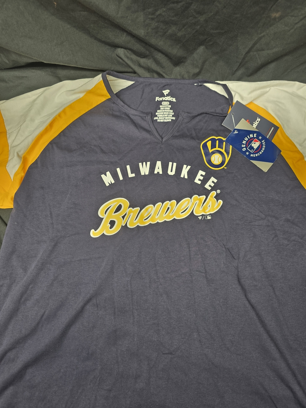 NWT Milwaukee Brewers Fanatics Jersey Style Shirt 2X XXL Navy Gold MLB - Picture 1 of 4
